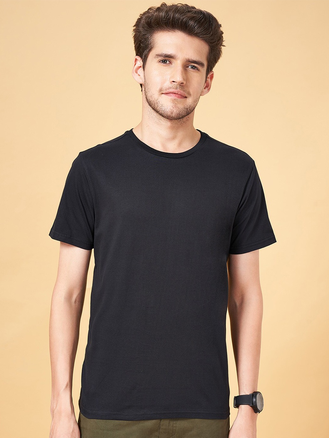 

BYFORD by Pantaloons Round Neck Cotton Casual T-shirt, Black