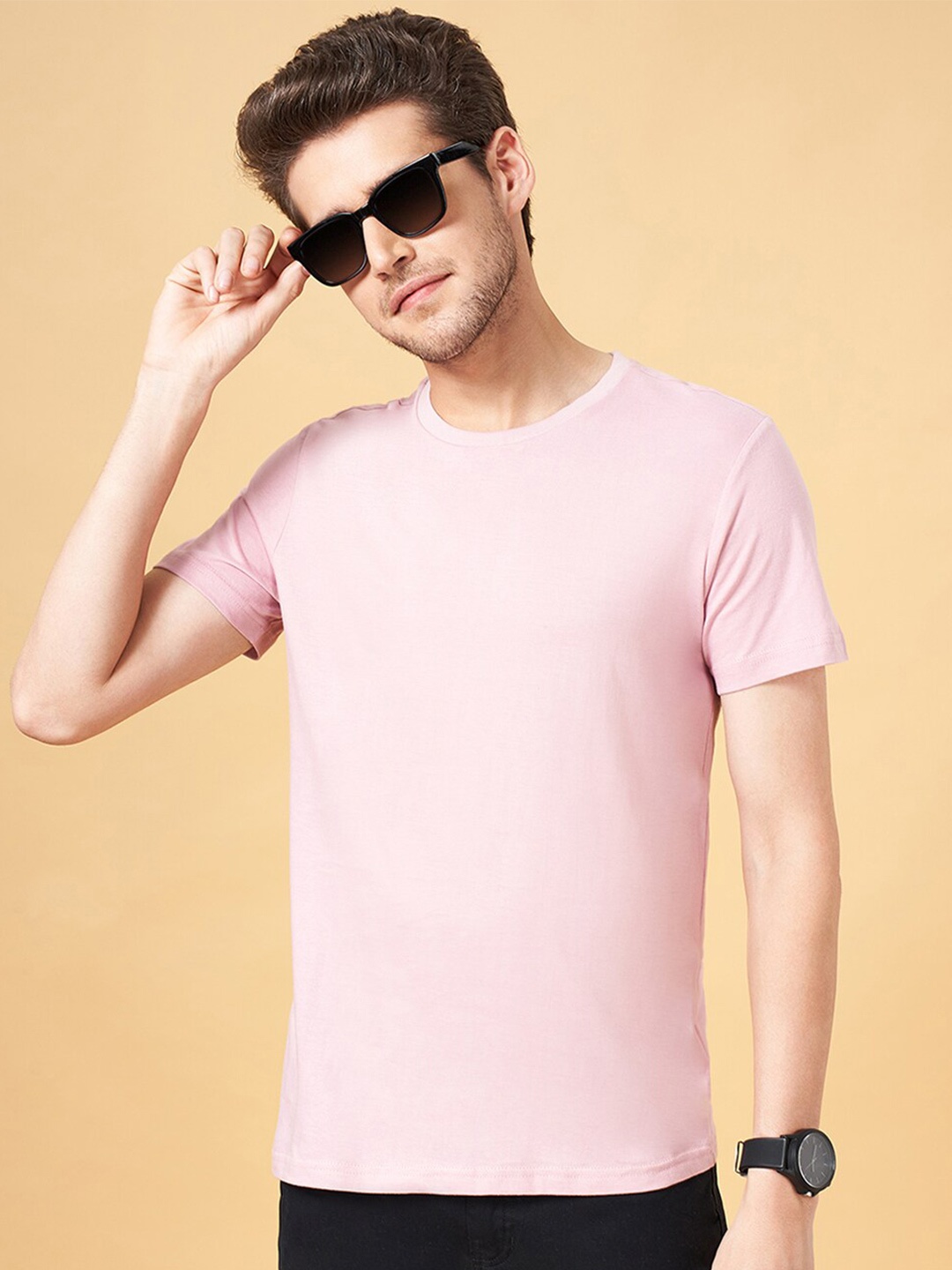 

BYFORD by Pantaloons Round Neck Cotton Casual T-shirt, Pink