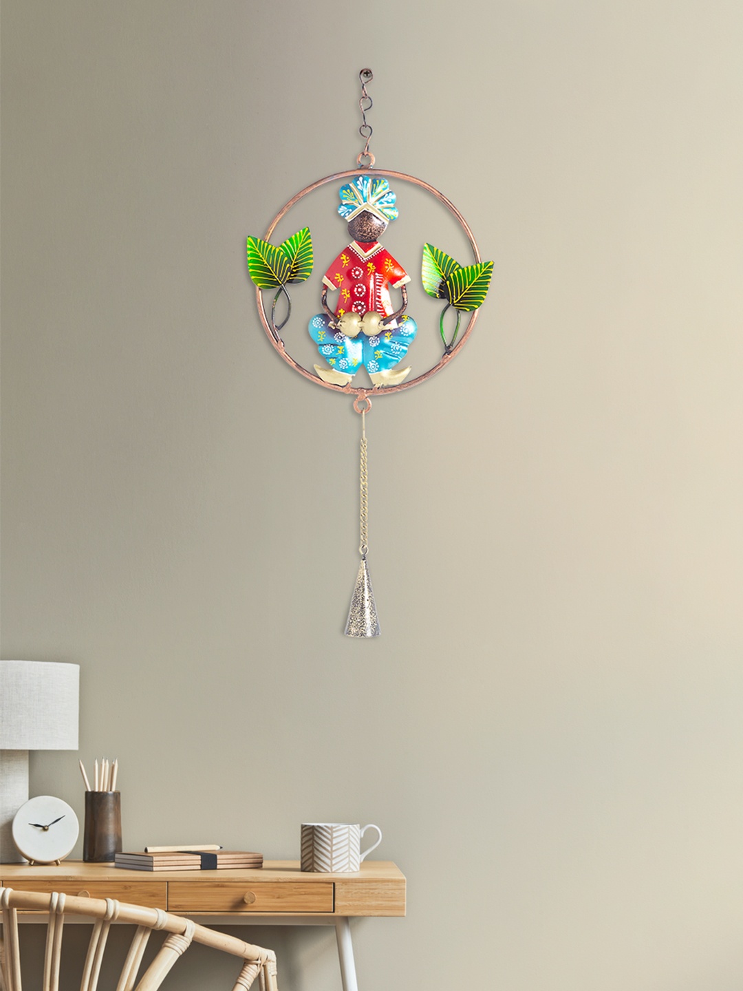 Golden Peacock Blue & Red Metallic Abstract Wall Decor