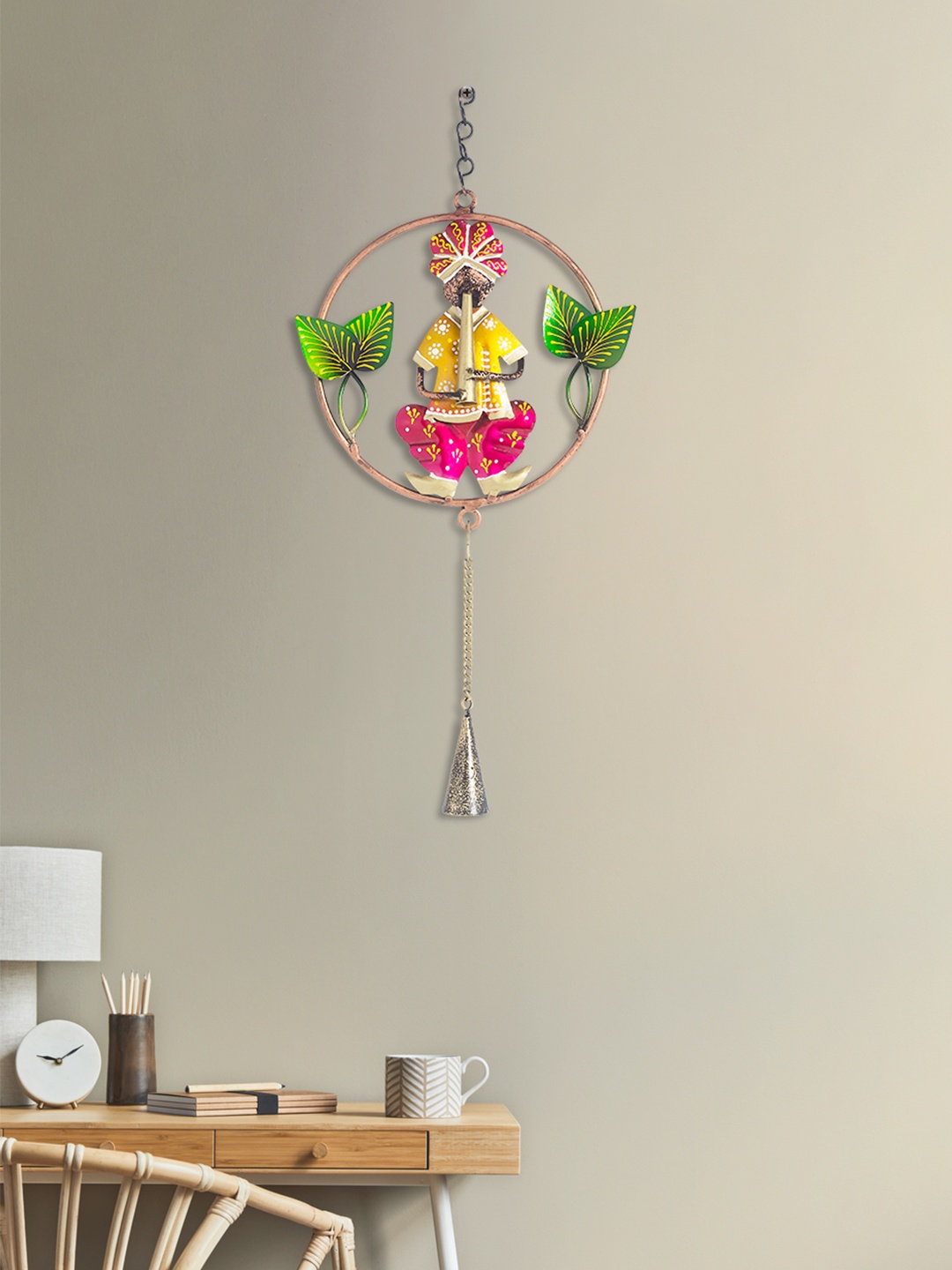 Golden Peacock Yellow & Red Musician Hanging Wall Decor