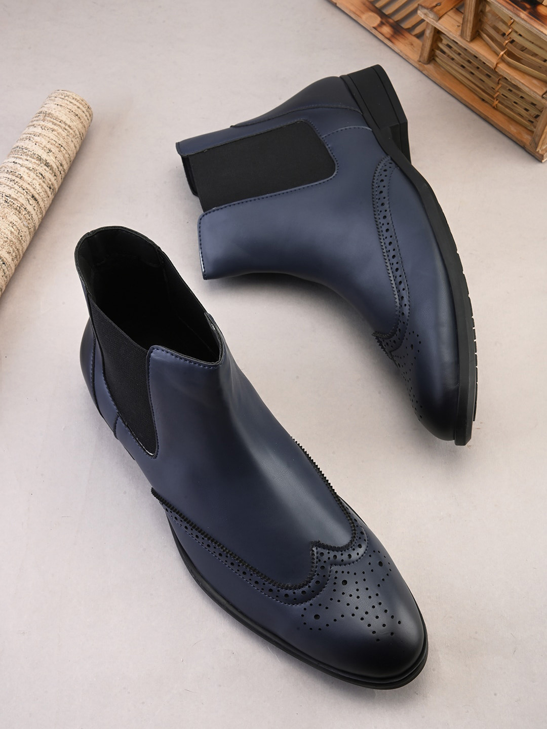 

The Roadster Lifestyle Co. Blue Faux Leather Round Toe Chelsea Boots
