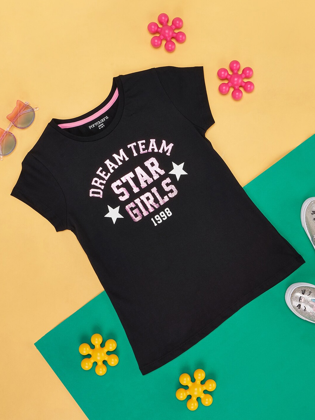 

Pantaloons Junior Girls Typography Printed Cotton T-shirt, Black