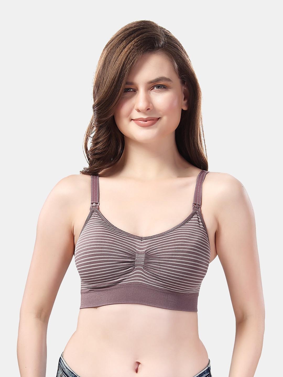 

Fabme Striped Full Coverage Removable Padding Maternity Bra With All Day Comfort, Purple