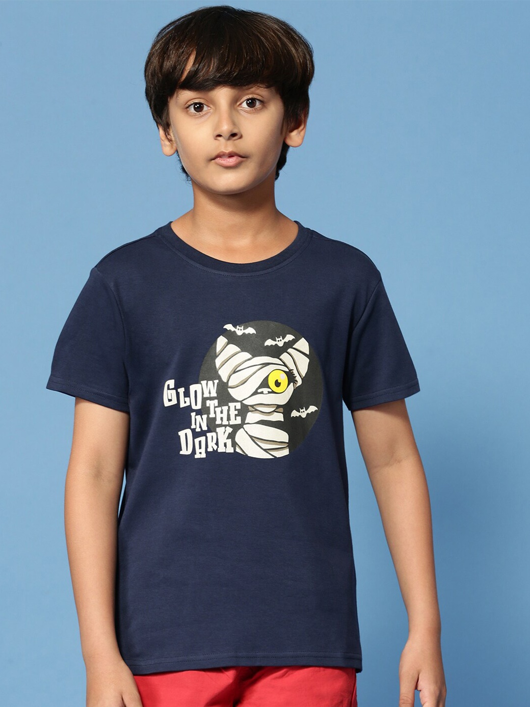 

PIPIN Boys Typography Printed Round Neck Cotton T-Shirt, Navy blue