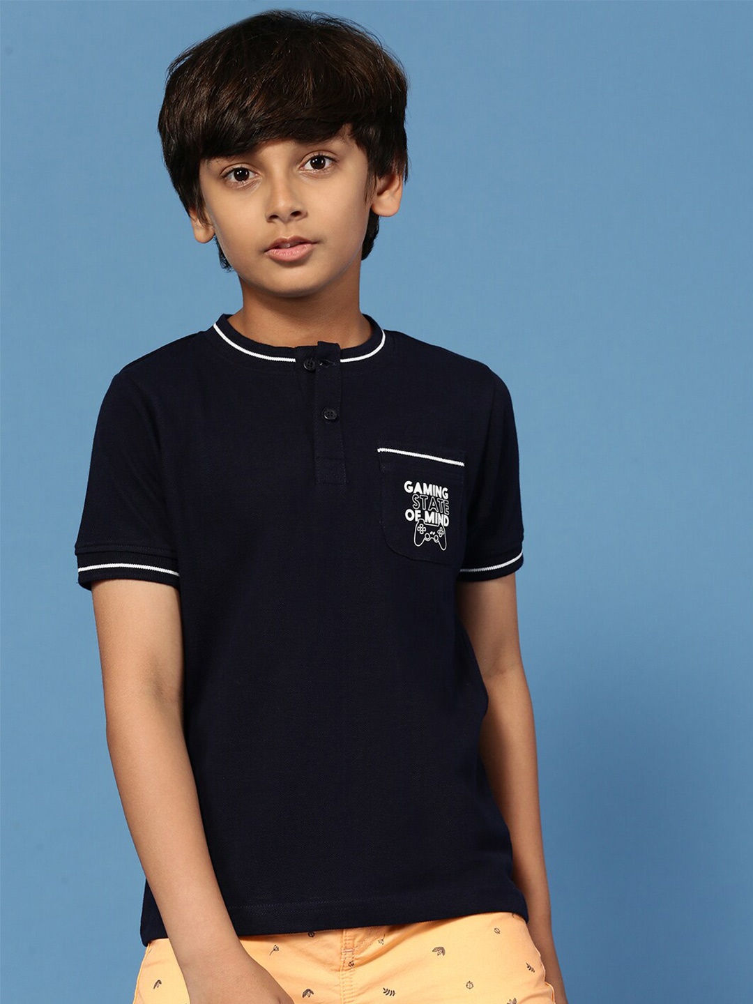 

PIPIN Boys Henley Neck Cotton T-shirt, Navy blue
