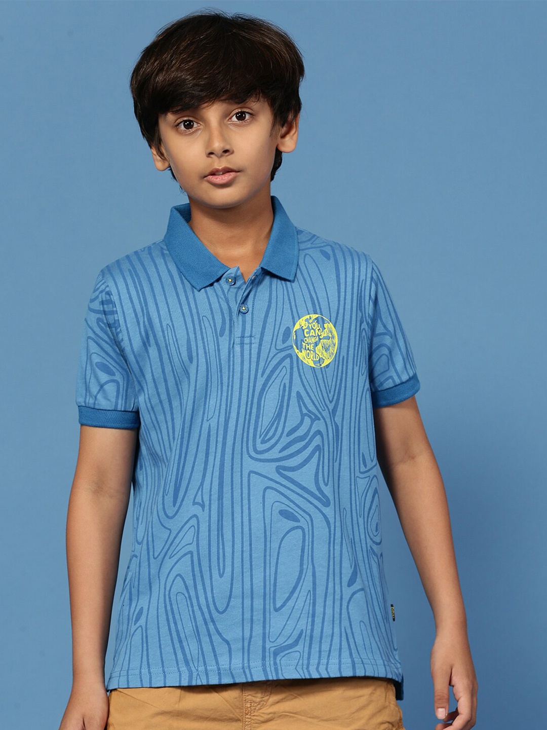 

PIPIN Boys Abstract Printed Polo Collar Cotton T-shirt, Blue