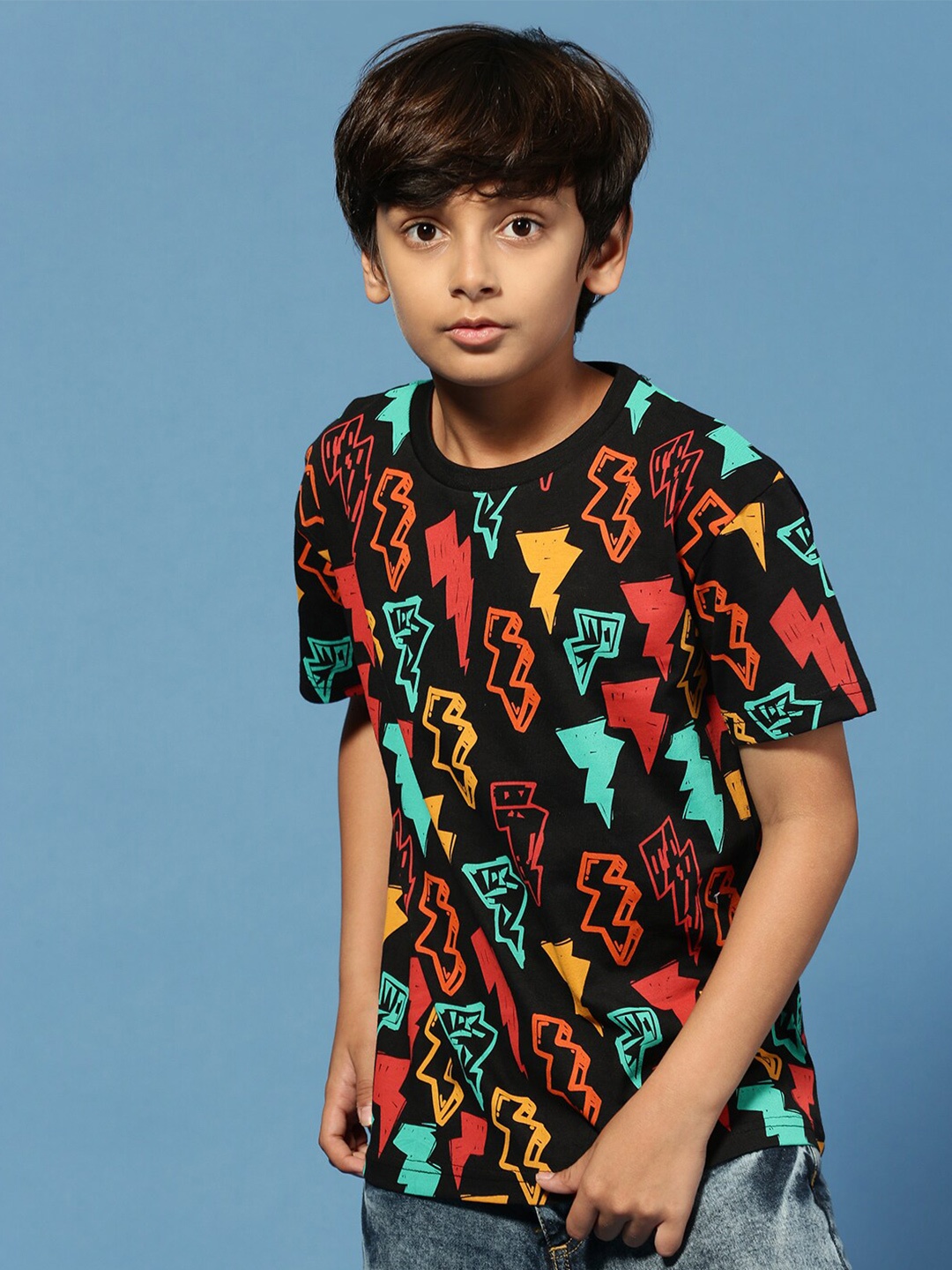 

PIPIN Boys Abstract Printed Cotton T-shirt, Black