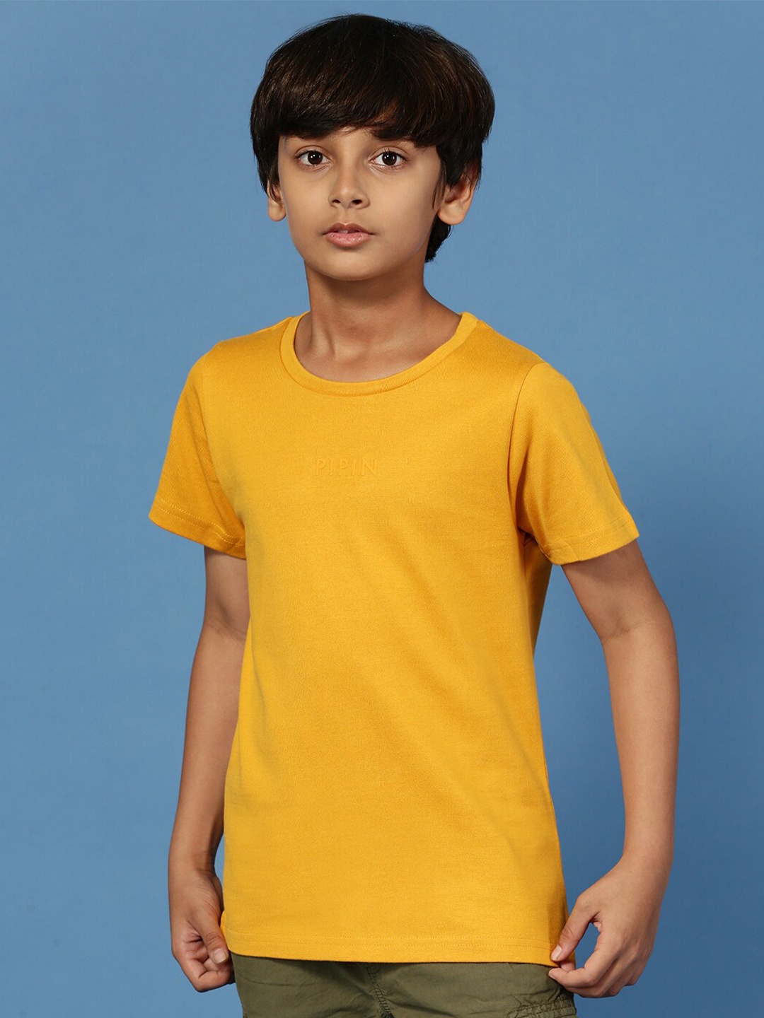 

PIPIN Boys Round Neck Cotton T-shirt, Mustard