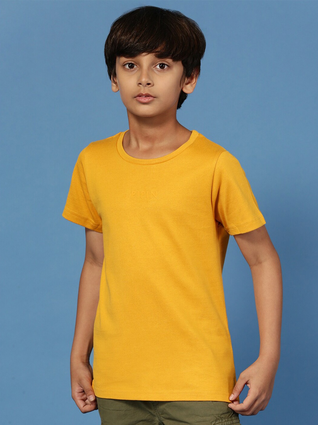 

PIPIN Boys Round Neck Cotton Sports T-shirt, Mustard