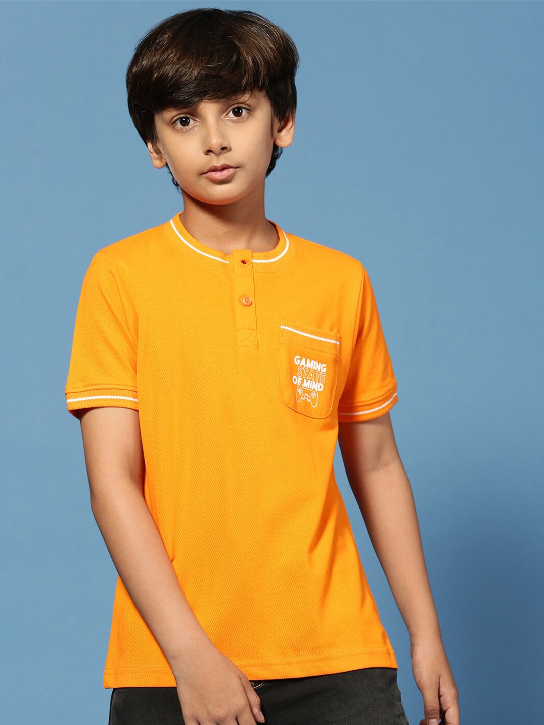 

PIPIN Boys Henley Neck Cotton T-shirt, Orange