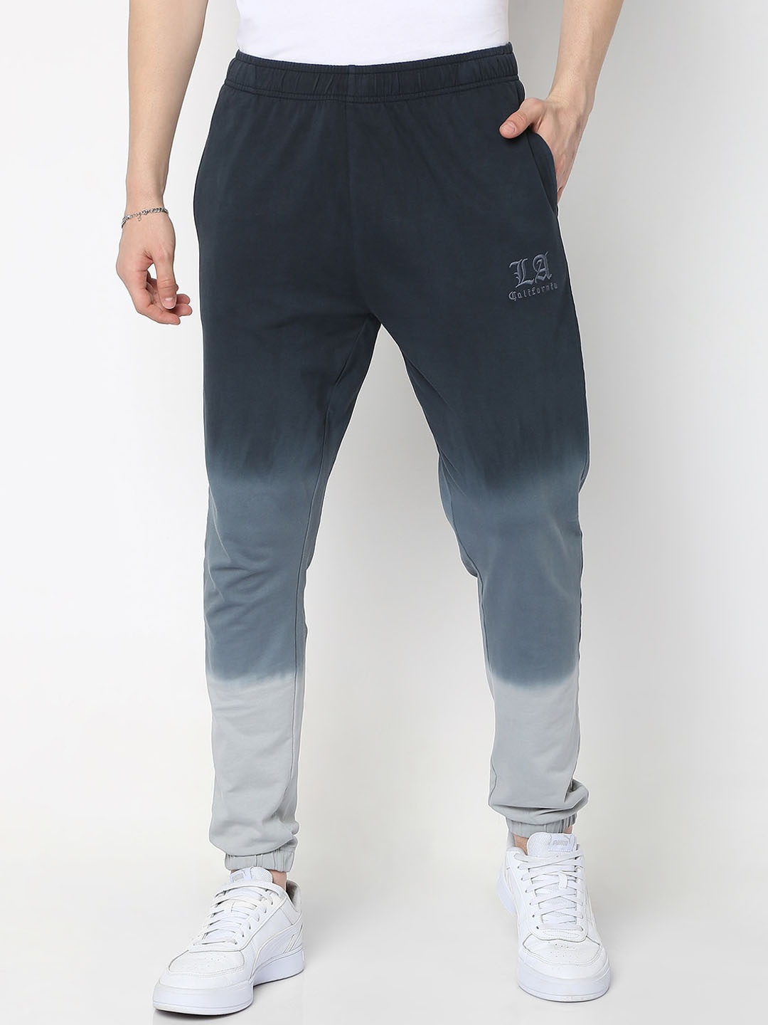 

R&B Men Ombre Mid-Rise Cotton Joggers, Grey