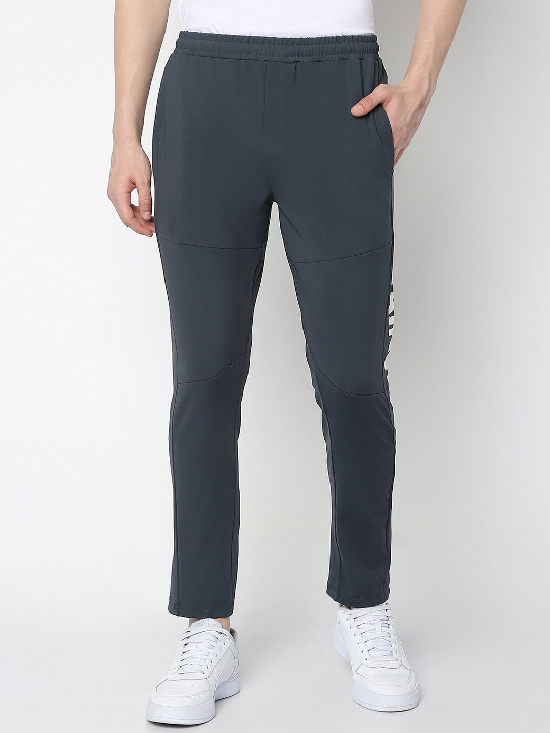 

R&B Men Typography Printed Regular Fit Mid-Rise Track Pants, Grey