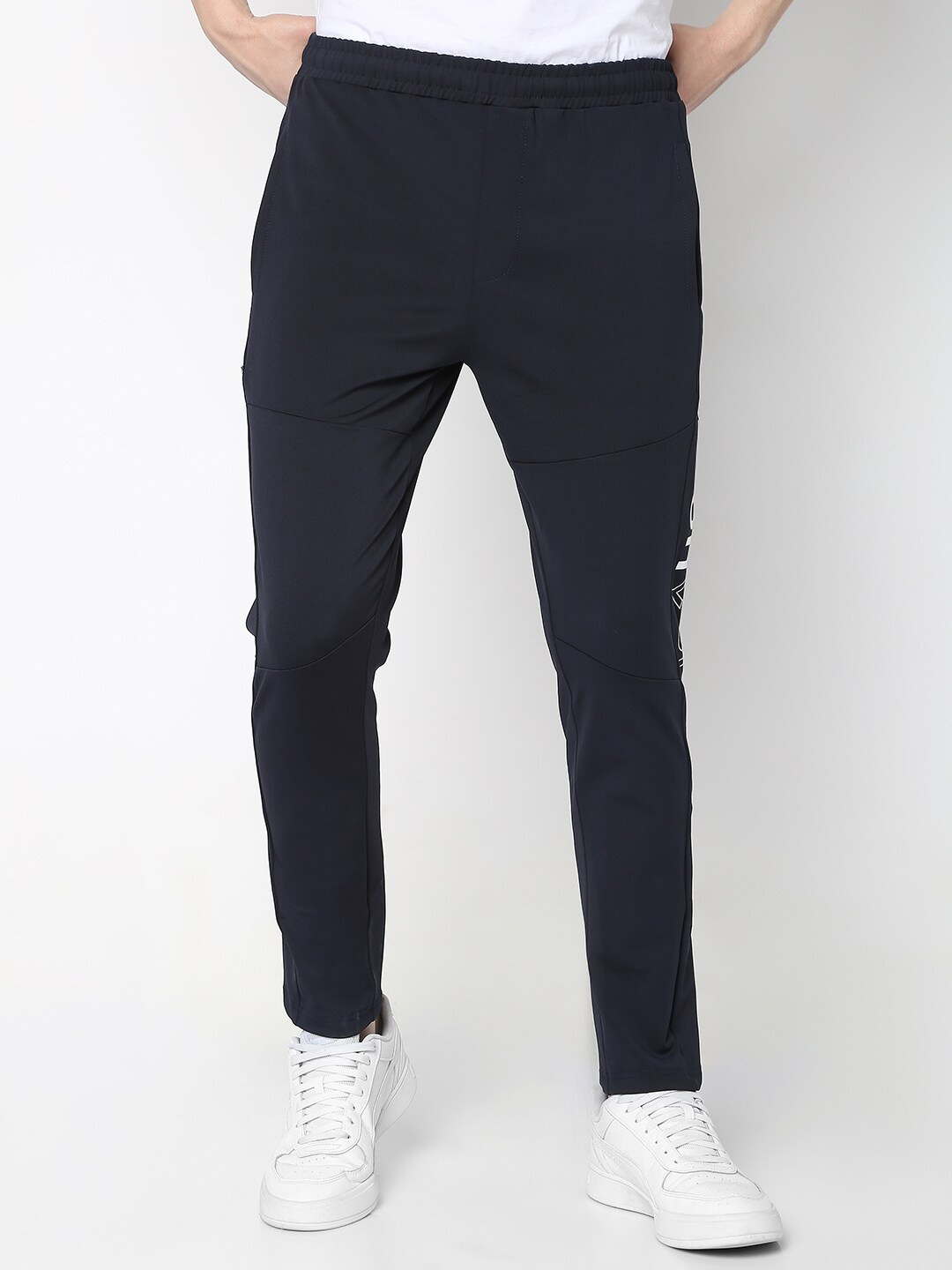 

R&B Men Typography Printed Regular Fit Mid-Rise Track Pants, Navy blue