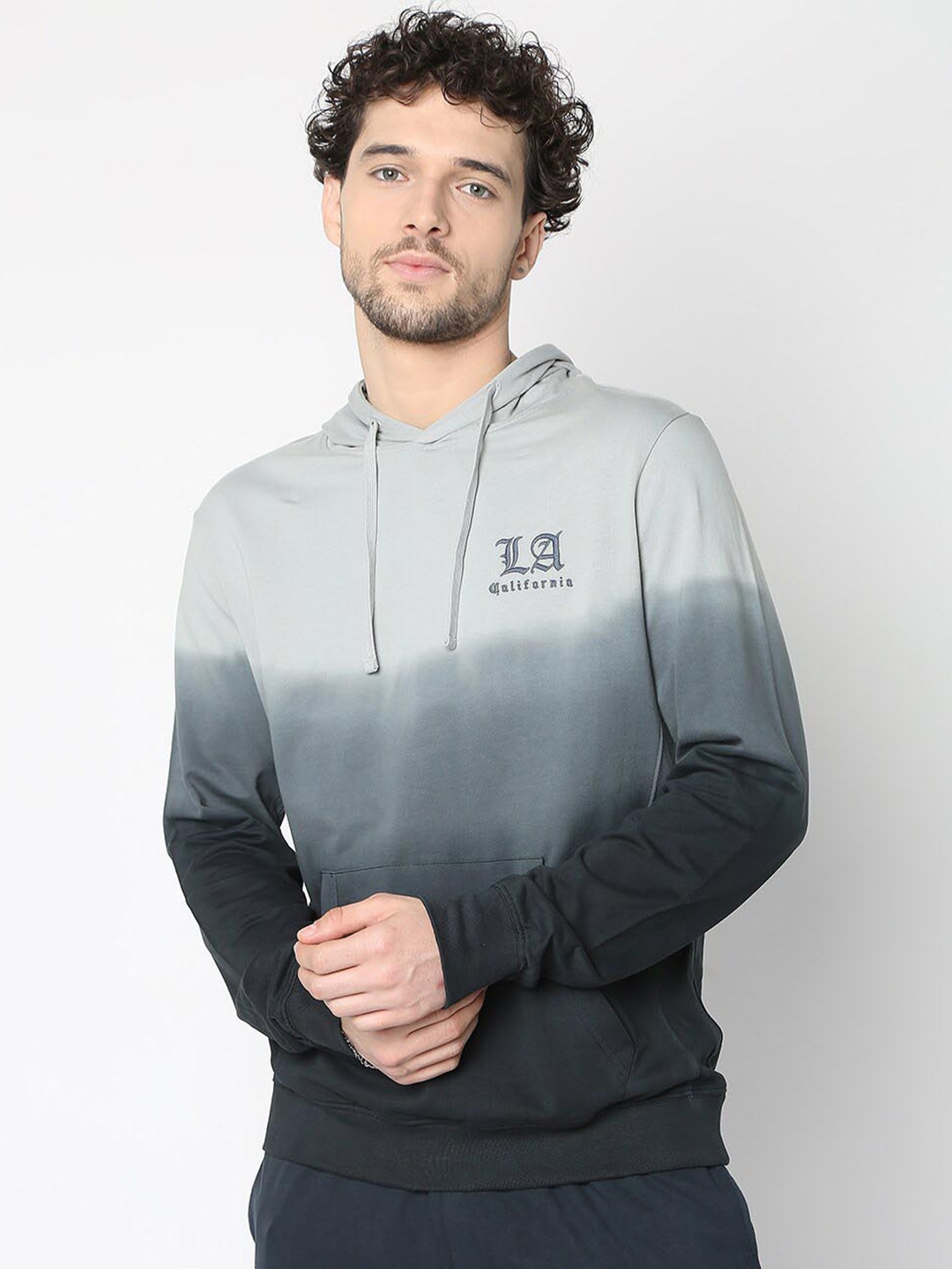 

R&B Colourblocked Hooded Cotton Sweatshirt, Grey
