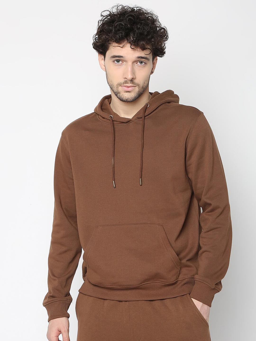 

R&B Hooded Cotton Sweatshirt, Brown