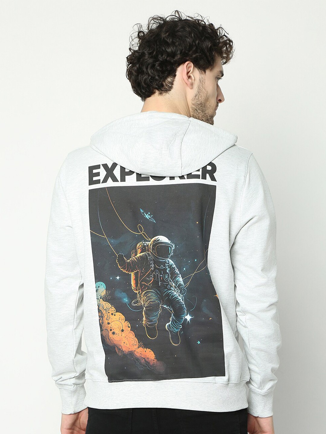 

R&B Graphic Printed Cotton Pullover Sweatshirt, Grey
