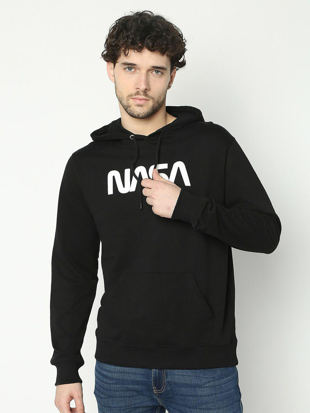 

R&B Typography Printed Cotton Pullover Sweatshirt, Black