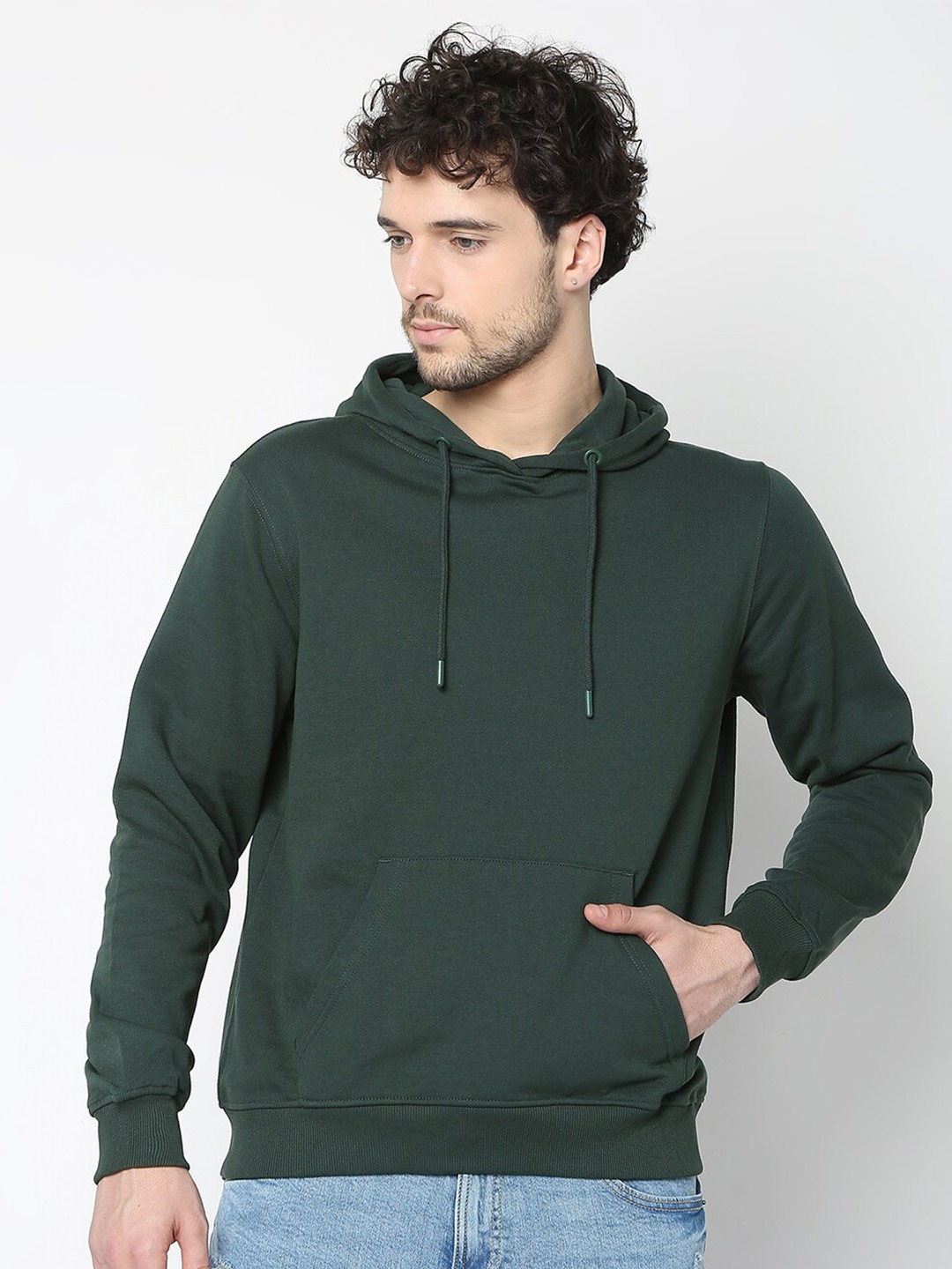 

R&B Hooded Cotton Pullover Sweatshirt, Green