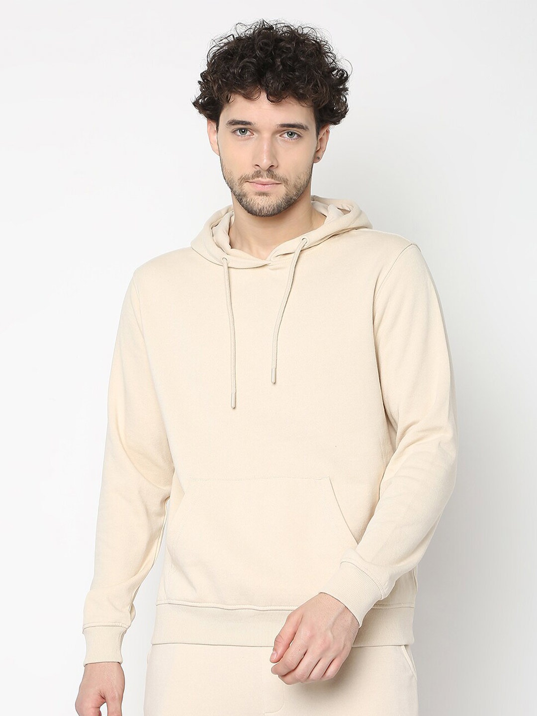 

R&B Hooded Cotton Pullover Sweatshirt, Beige
