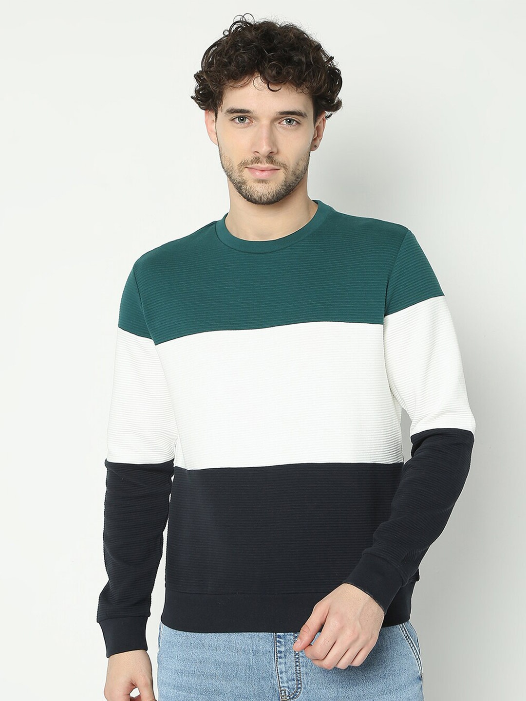 

R&B Colourblocked Cotton Pullover Sweatshirt, Green