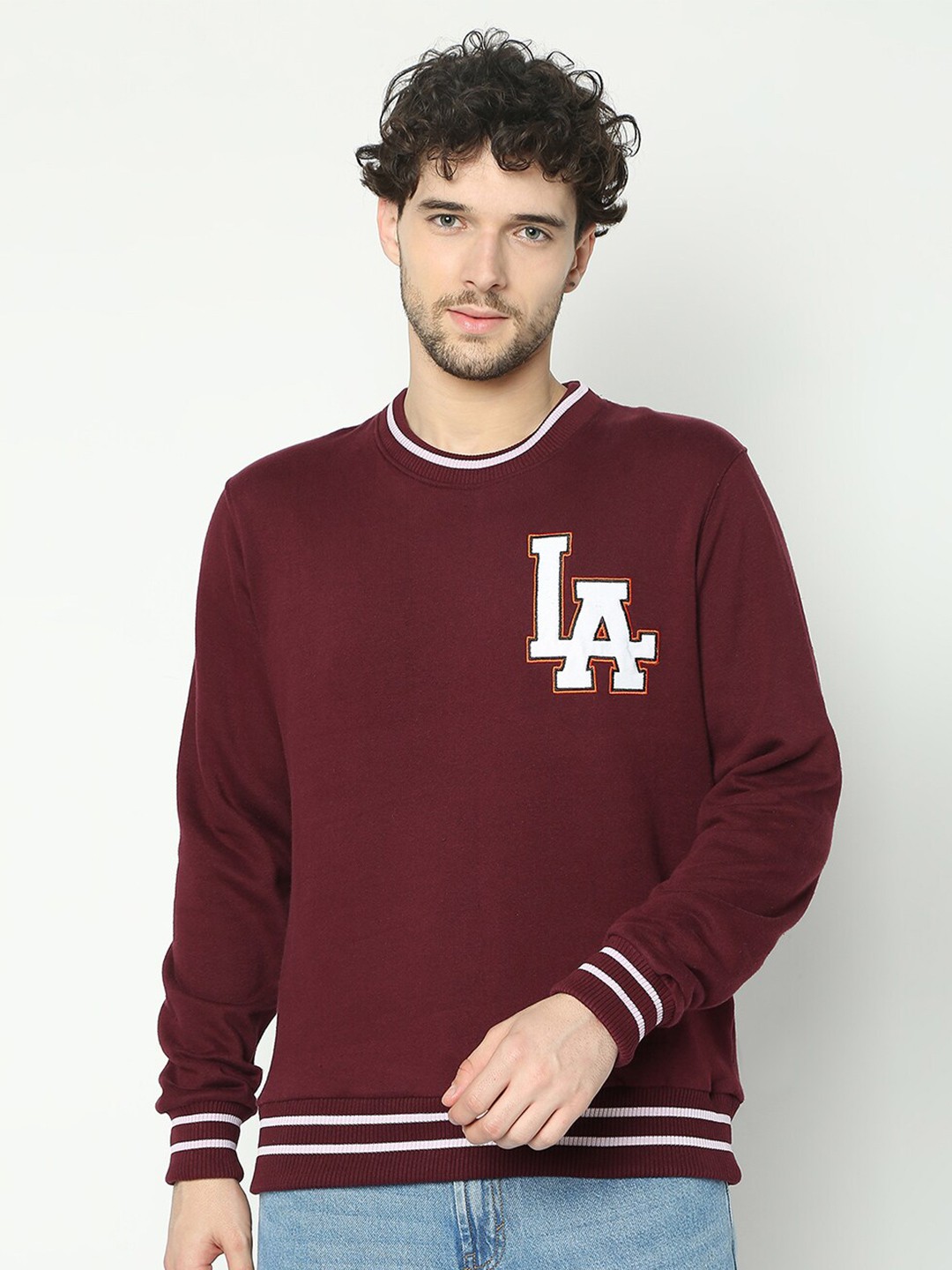 

R&B Typography Printed Cotton Pullover Sweatshirt, Purple