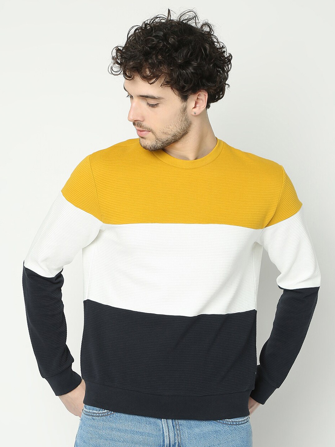 

R&B Colourblocked Cotton Pullover Sweatshirt, Yellow
