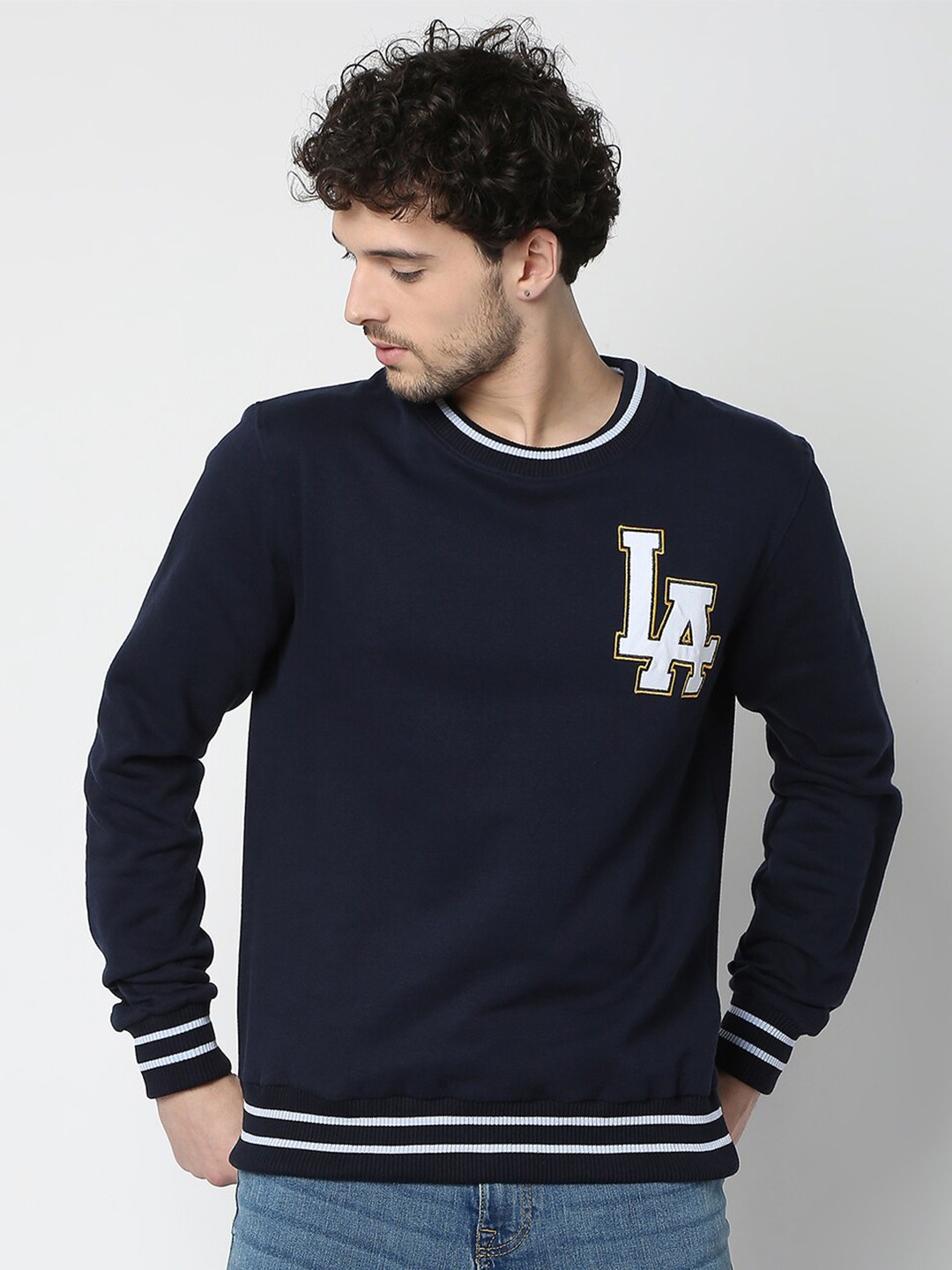 

R&B Typography Printed Cotton Pullover Sweatshirt, Blue