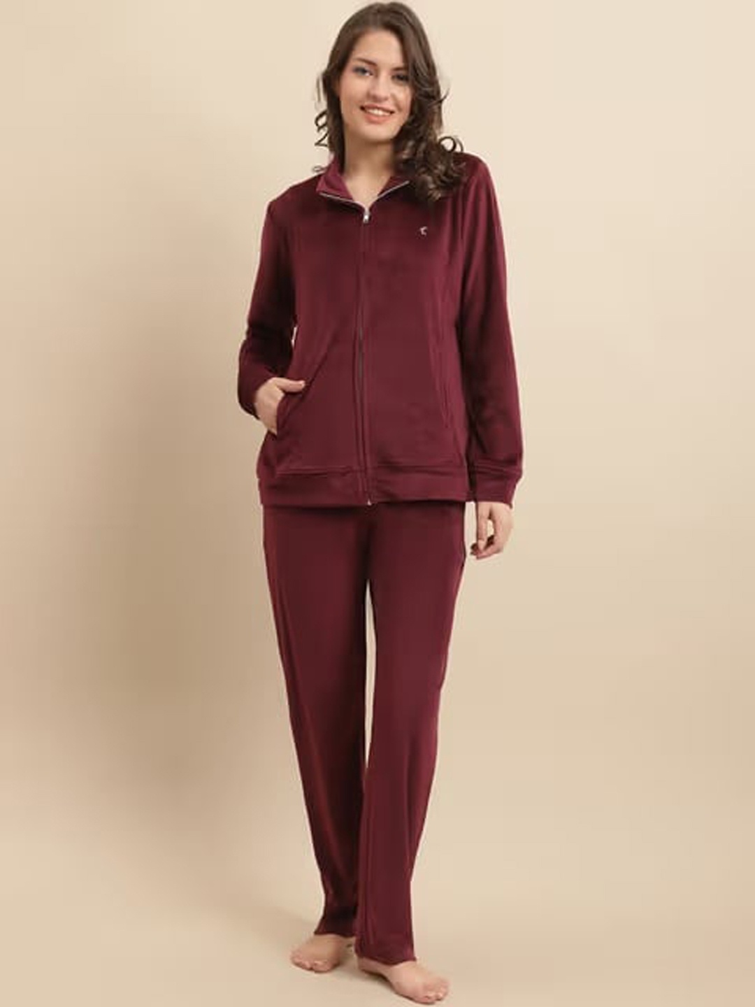

FNOCKS Shirt Collar Fleece Sweatshirt & Pyjamas, Maroon