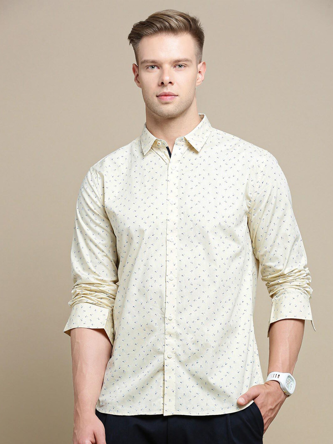 

INVICTUS Sport Slim Fit Micro Ditsy Printed Casual Cotton Shirt, Cream