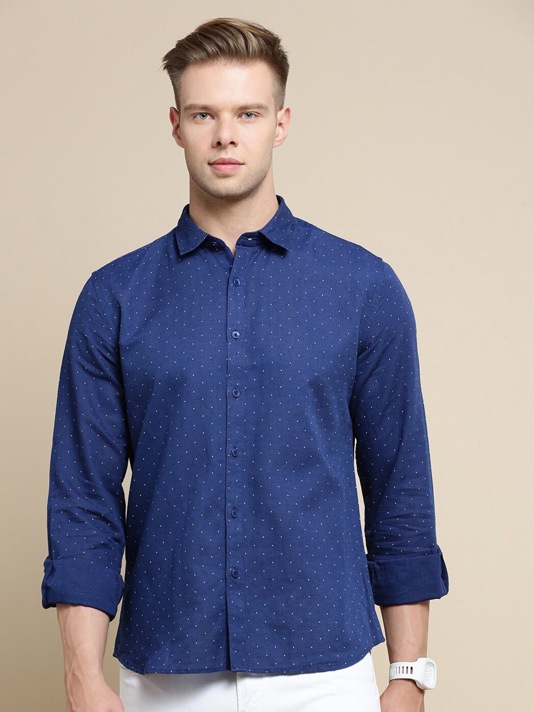 

INVICTUS Sport Slim Fit Micro Ditsy Printed Cotton Casual Shirt, Navy blue