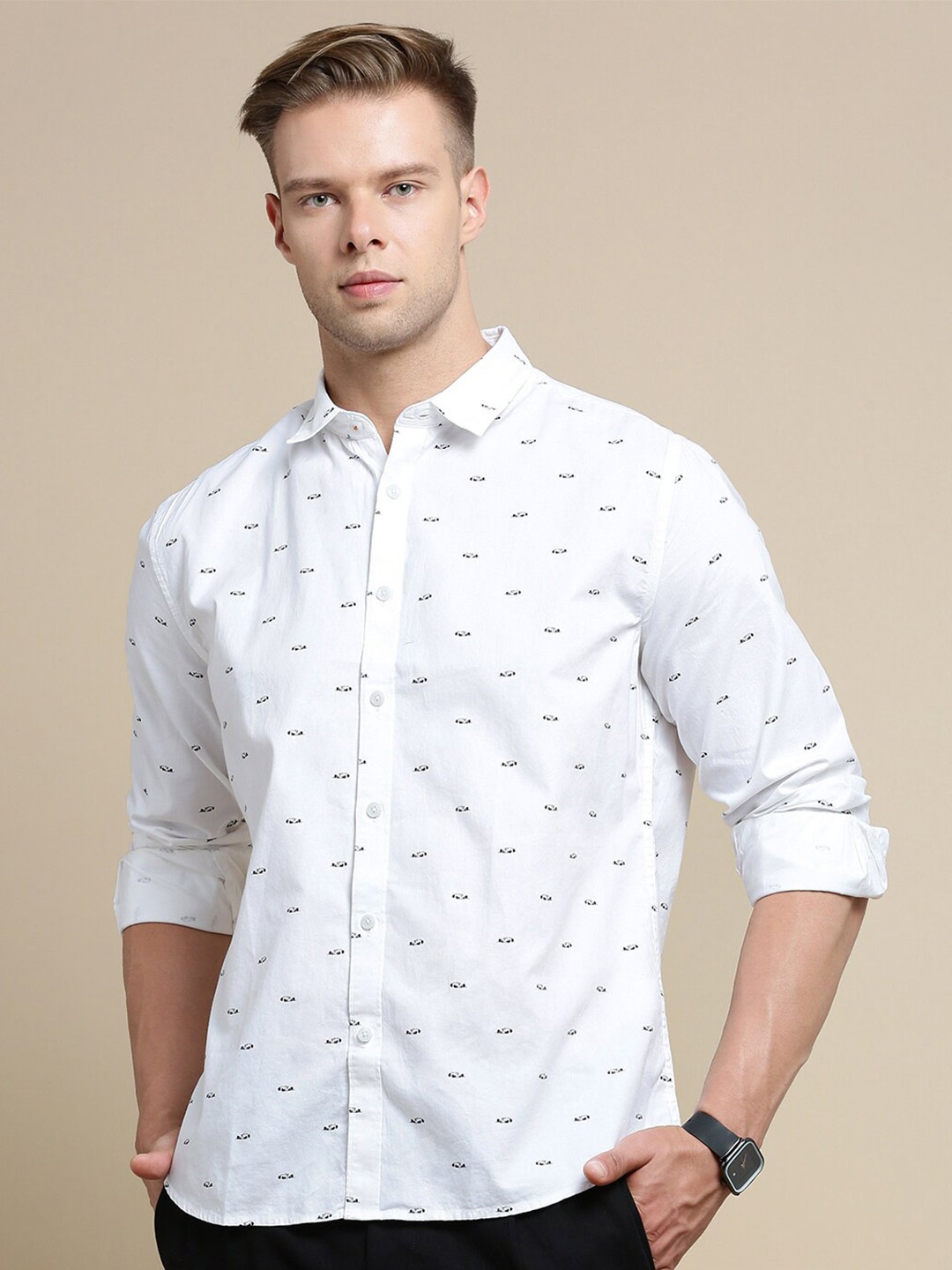 

INVICTUS Sport Slim Fit Micro Ditsy Printed Cotton Casual Shirt, White
