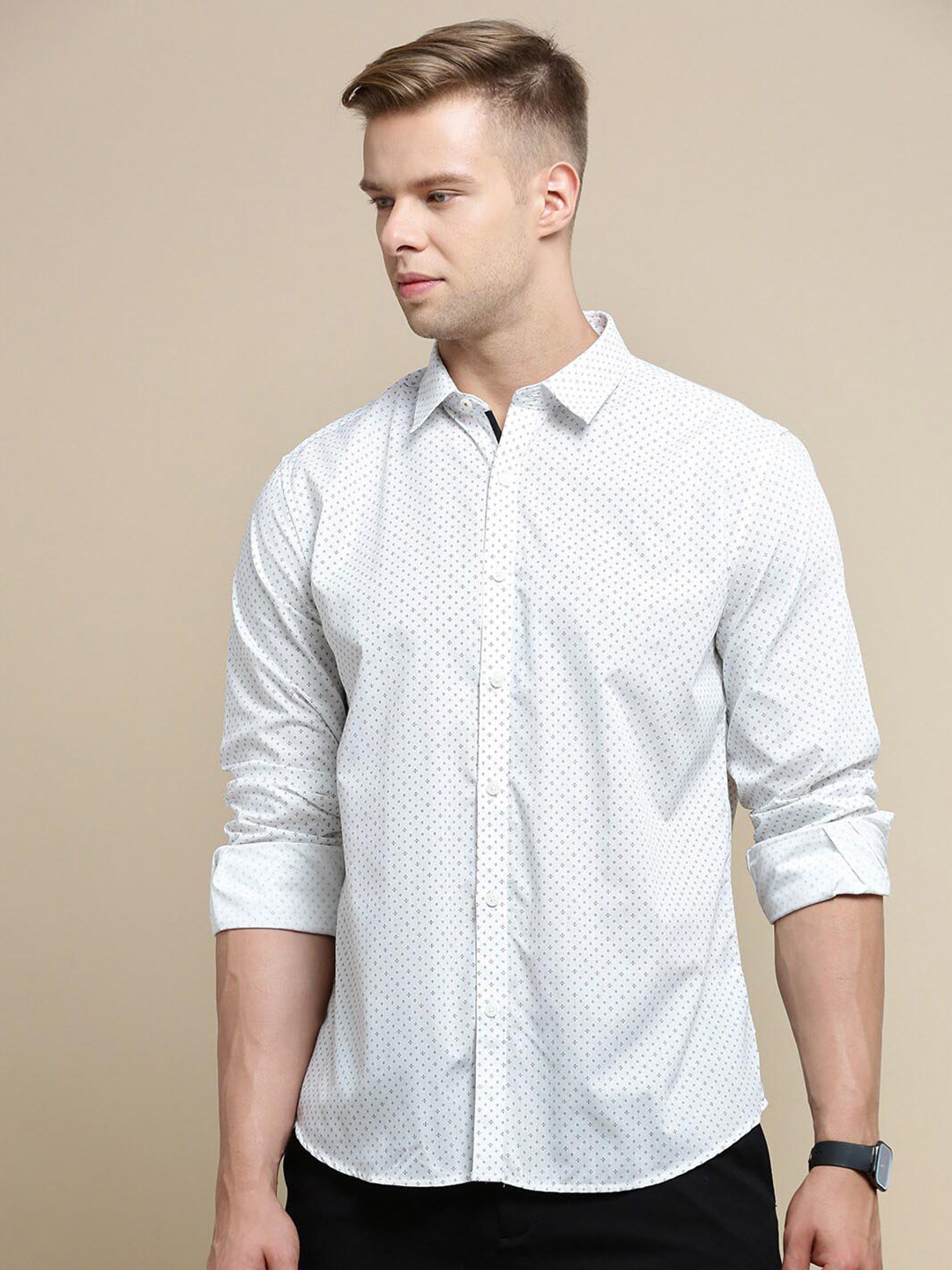

INVICTUS Sport Slim Fit Micro Ditsy Printed Cotton Casual Shirt, White