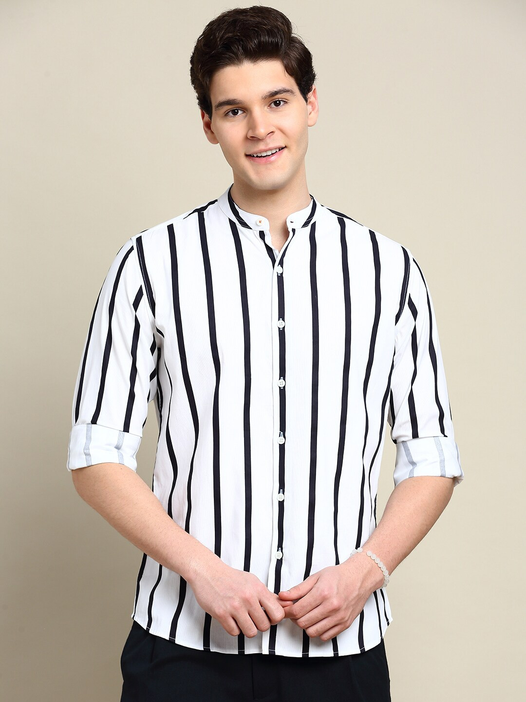 

INVICTUS Sport Slim Fit Striped Cotton Casual Shirt, White