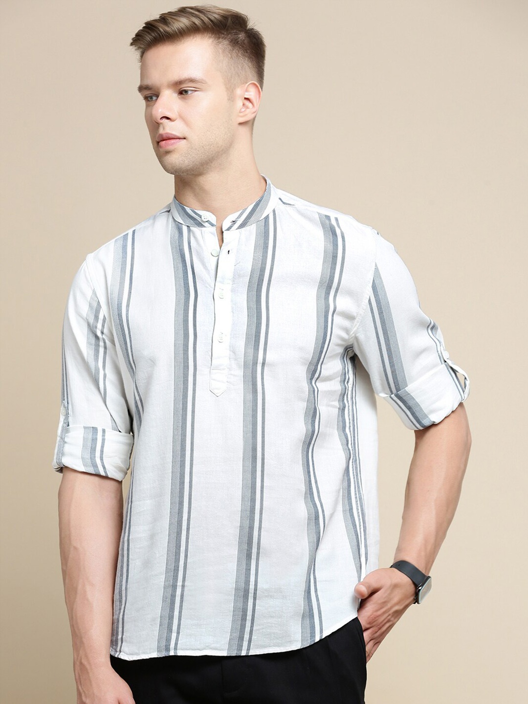 

INVICTUS Sport Slim Fit Cotton Striped Casual Shirt, Off white