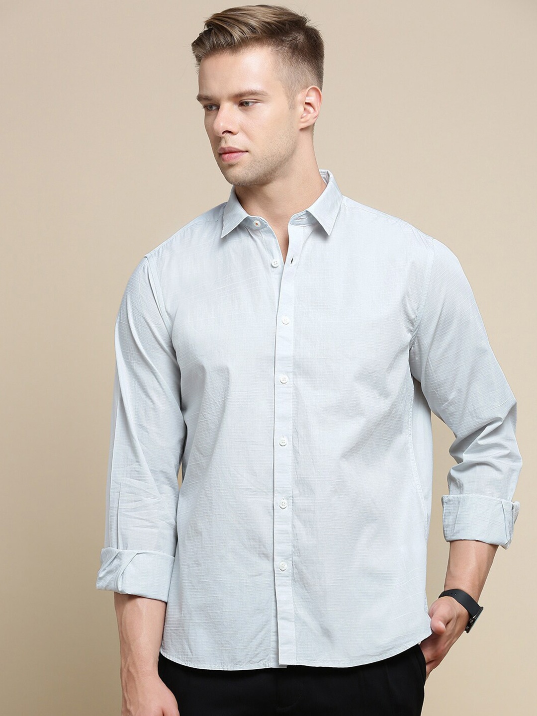 

INVICTUS Striped Sport Chambray Slim Fit Cotton Casual Shirt, Sea green