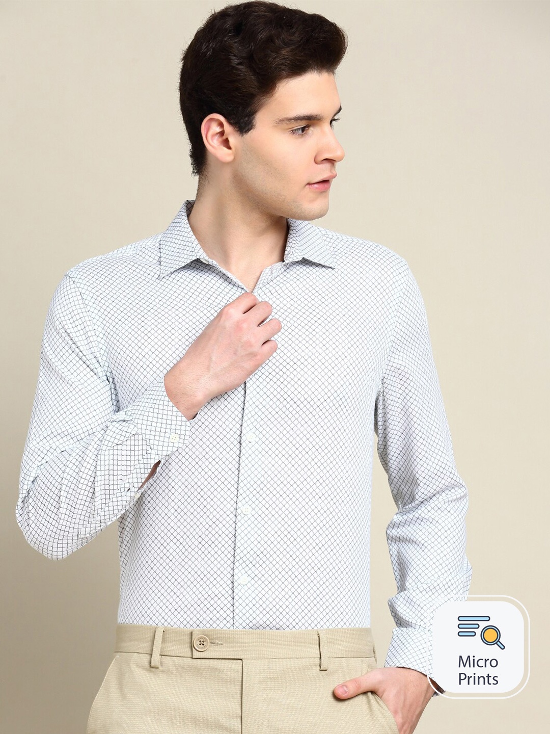 

INVICTUS Standard Slim Fit Geometric Printed Cotton Casual Shirt, White