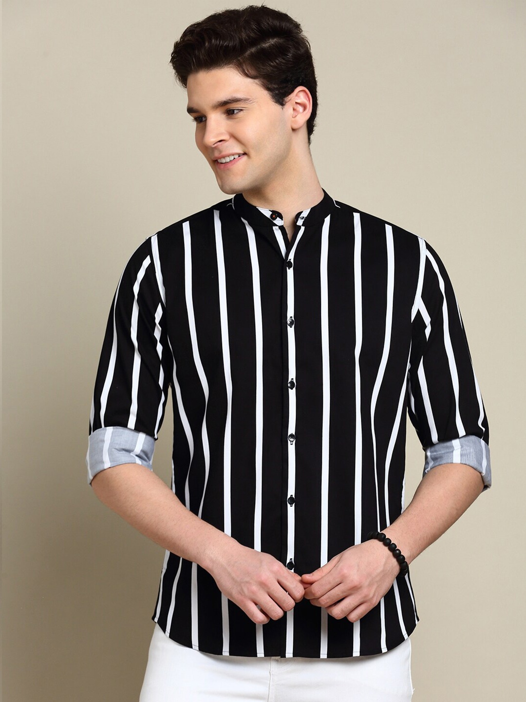 

INVICTUS Sport Slim Fit Vertical Striped Cotton Casual Shirt, Black