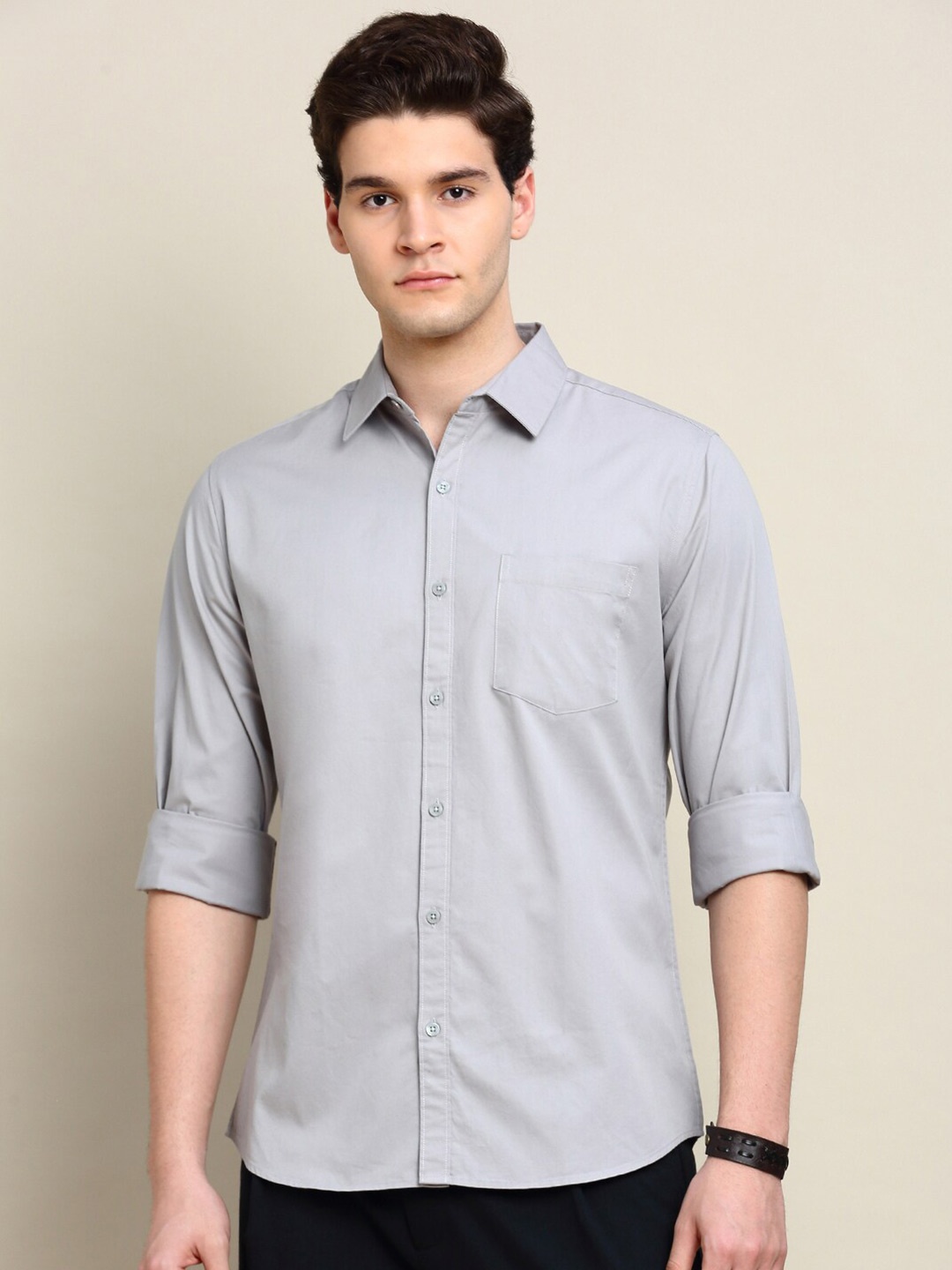 

INVICTUS Sport Slim Fit Spread Collar Twill Cotton Casual Shirt, Grey