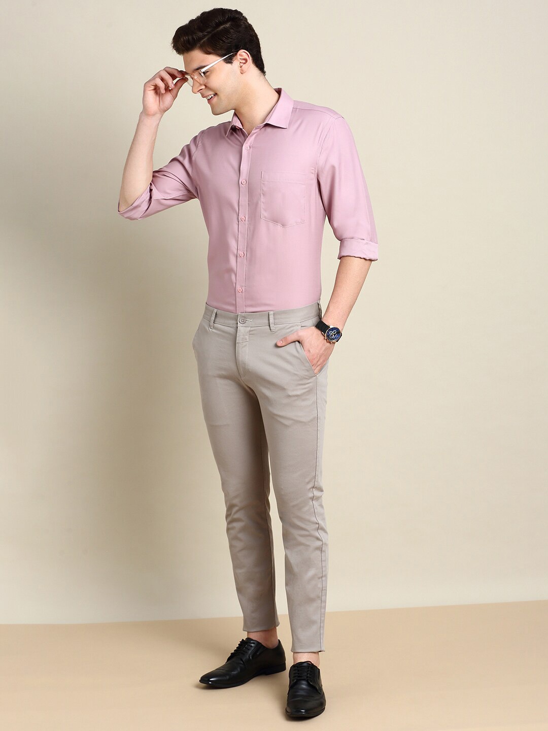 

INVICTUS Standard Slim Fit Spread Collar Cotton Formal Shirt, Taupe
