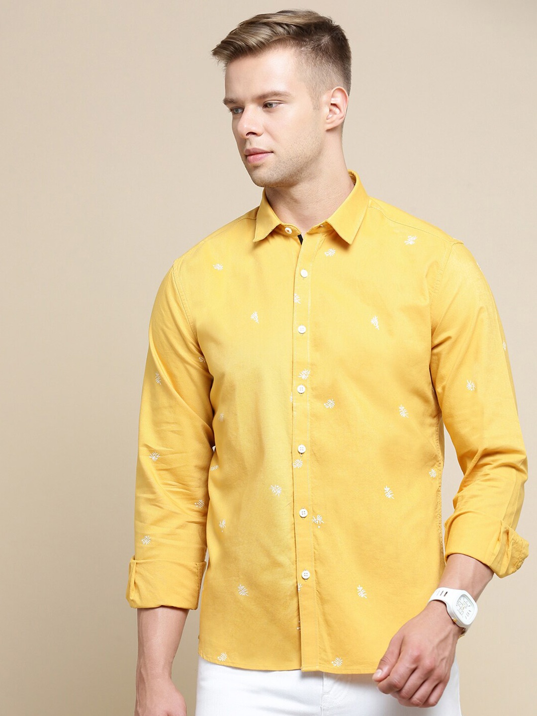 

INVICTUS Sport Slim Fit Floral Printed Oxford Weave Cotton Casual Shirt, Mustard