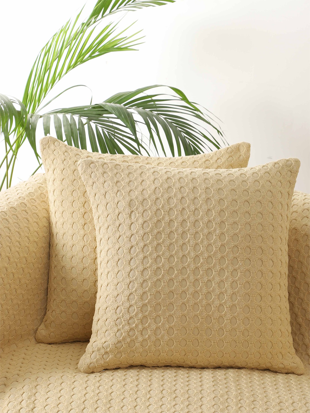 

Jamio Firati Beige 2 Pieces Embroidered Cotton Square Cushion Covers