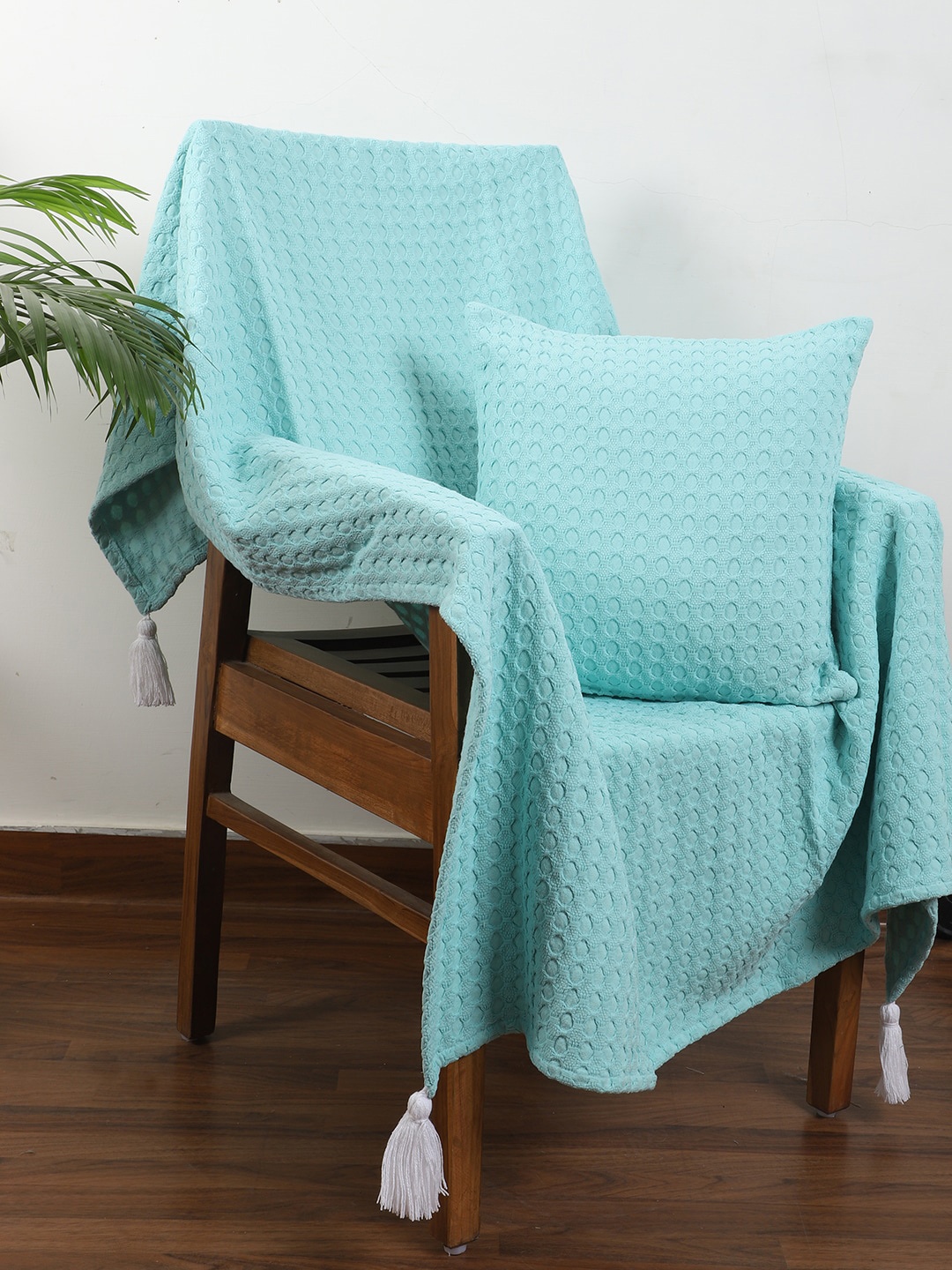 

Jamio Firati Blue Waffle Textured Pure Cotton Throw & Cushion Cover
