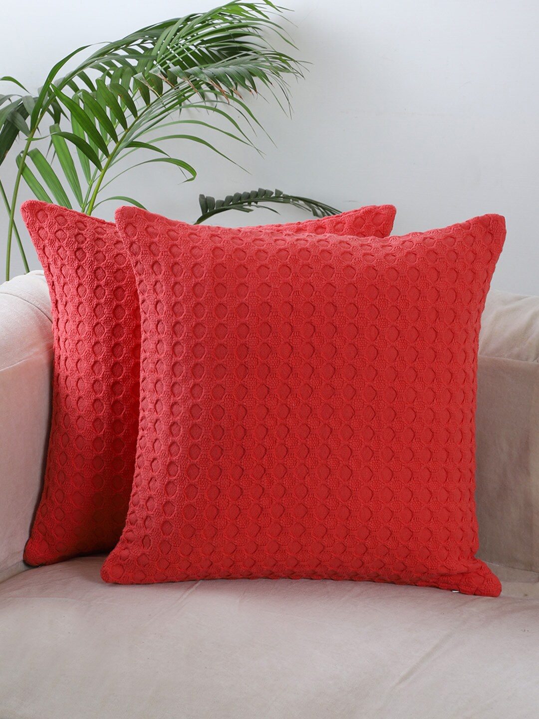 

Jamio Firati Red 2 Pieces Embroidered Cotton Square Cushion Covers