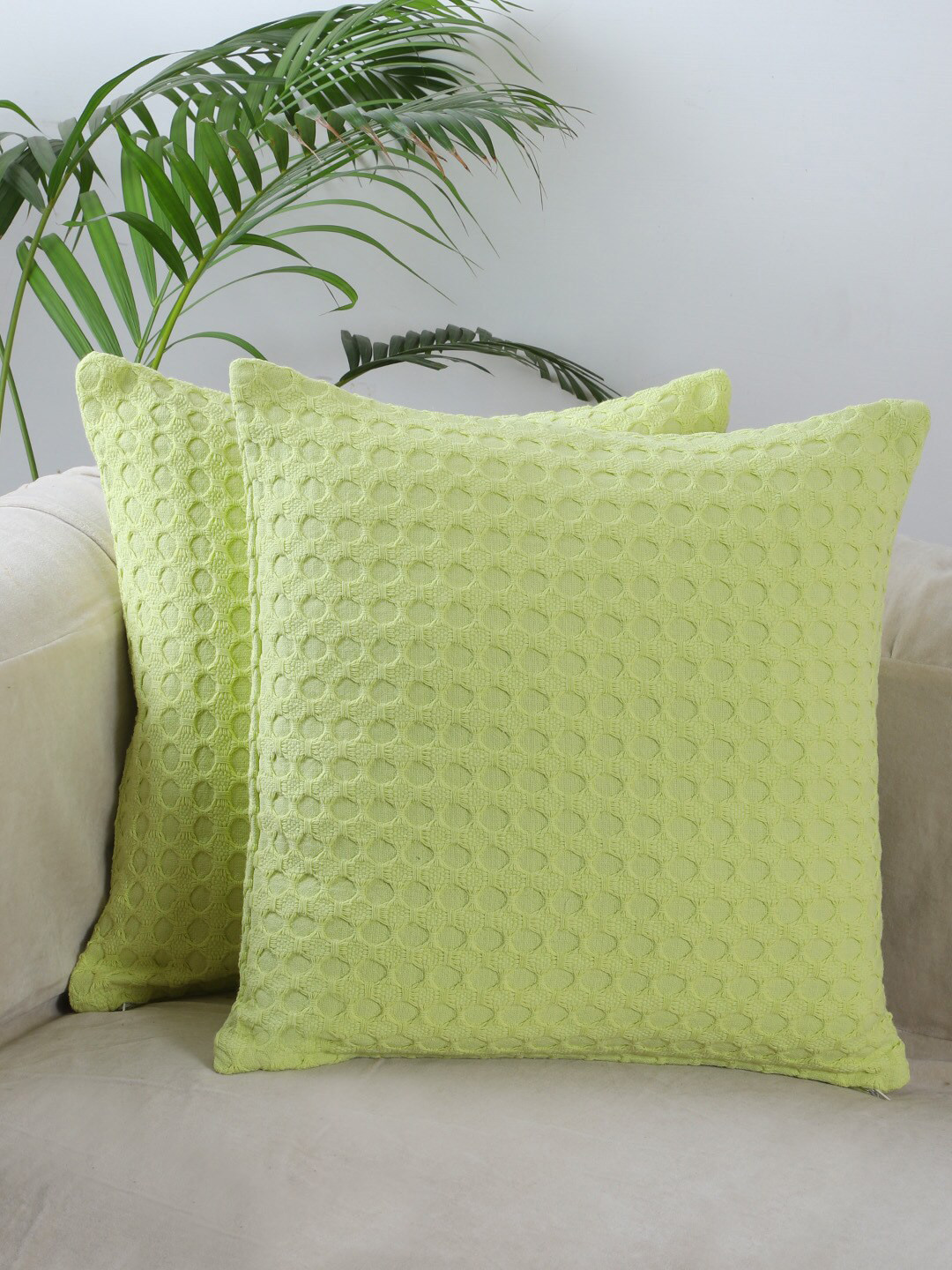 

Jamio Firati Green 2 Pieces Embroidered Cotton Square Cushion Covers