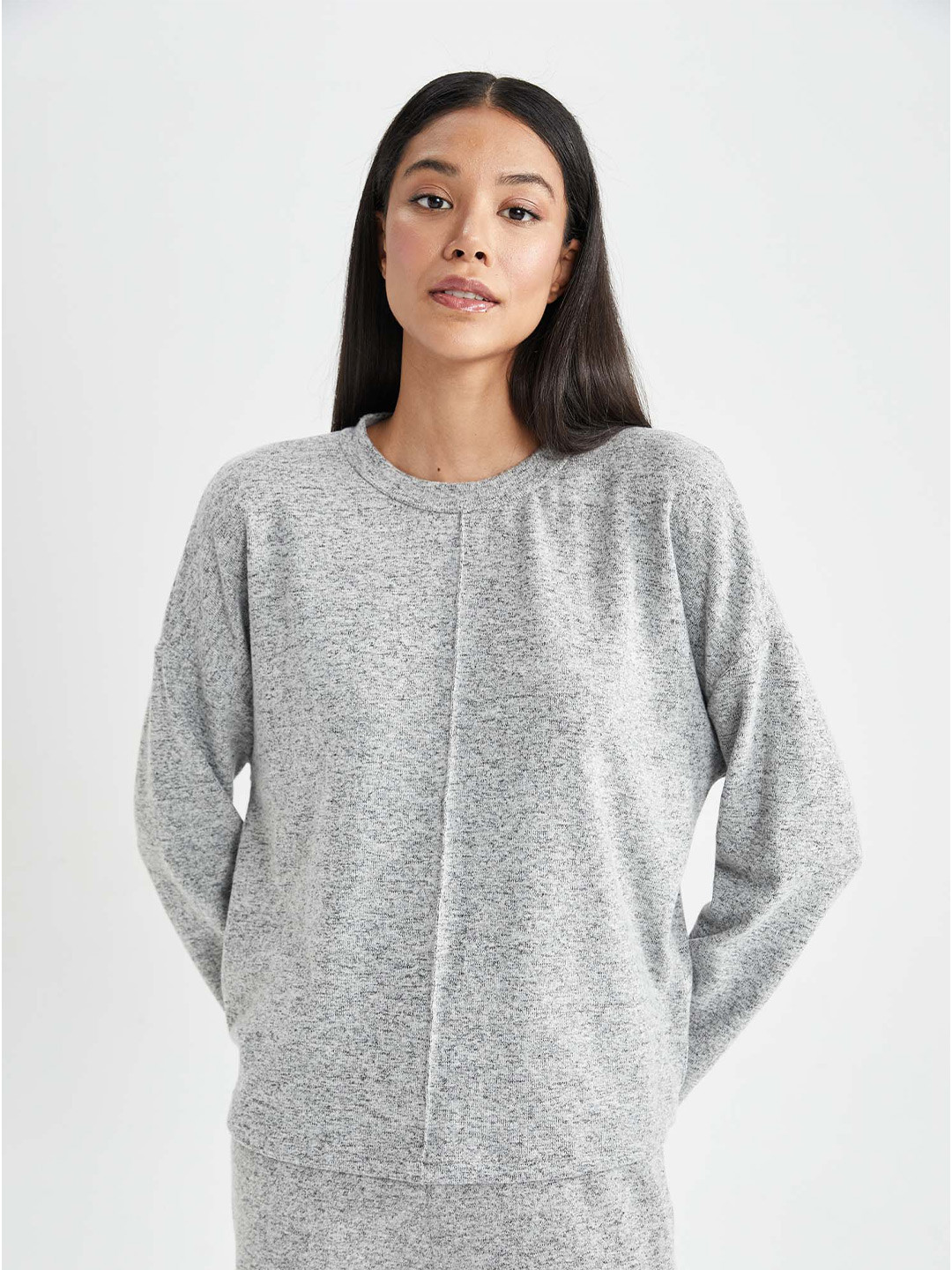 

DeFacto Drop-Shoulder Sleeves Round Neck Lounge T-shirt, Grey