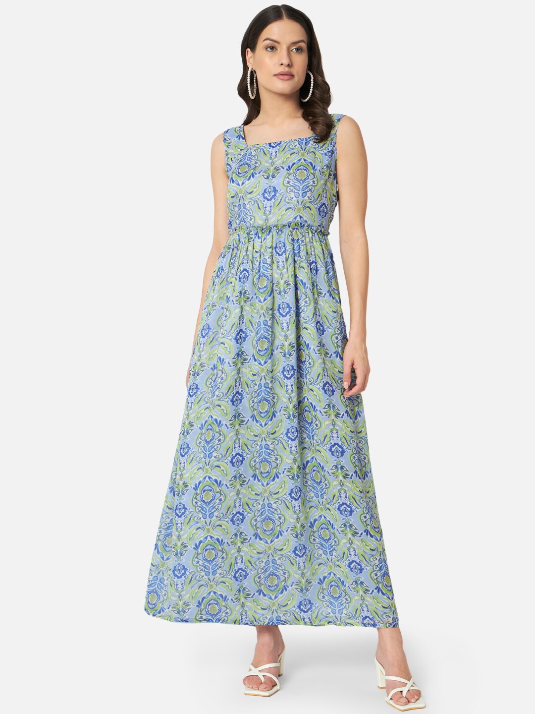 

BAESD Floral Printed Georgette A-Line Maxi Dress, Blue