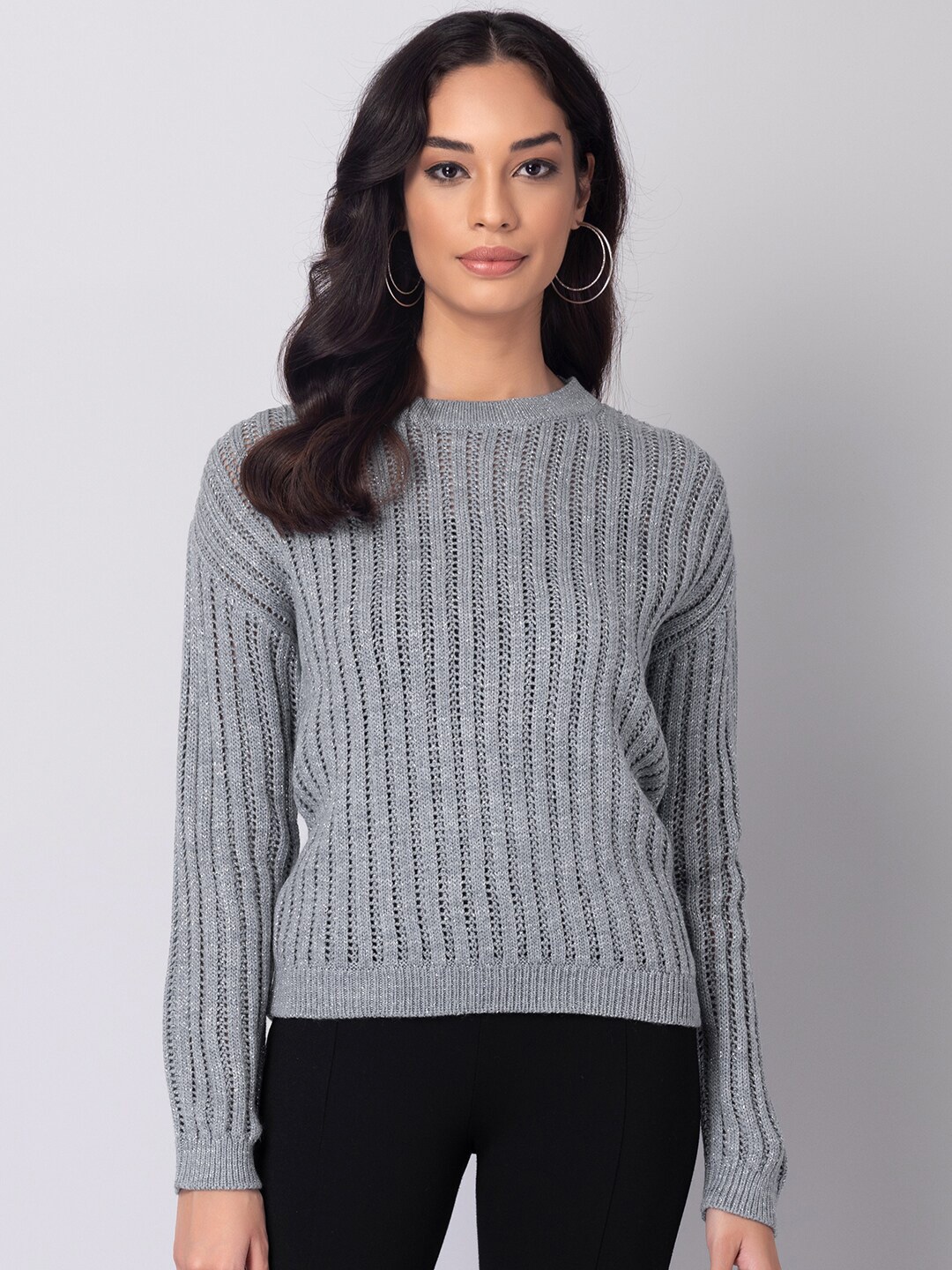 

FabAlley Grey Ribbed Long Sleeves Acrylic Pullover