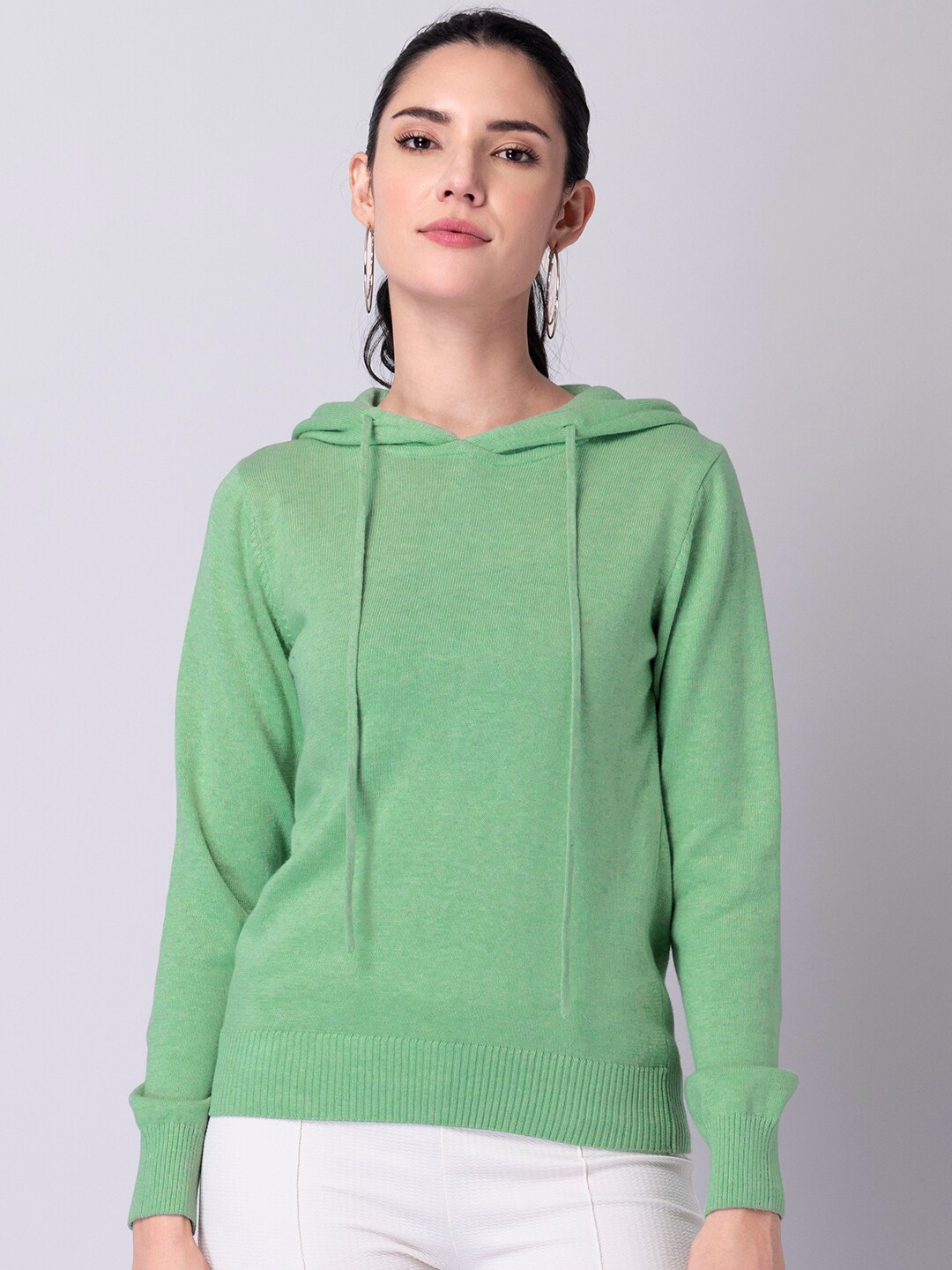 

FabAlley Green Hooded Pure Cotton Sweatshirt