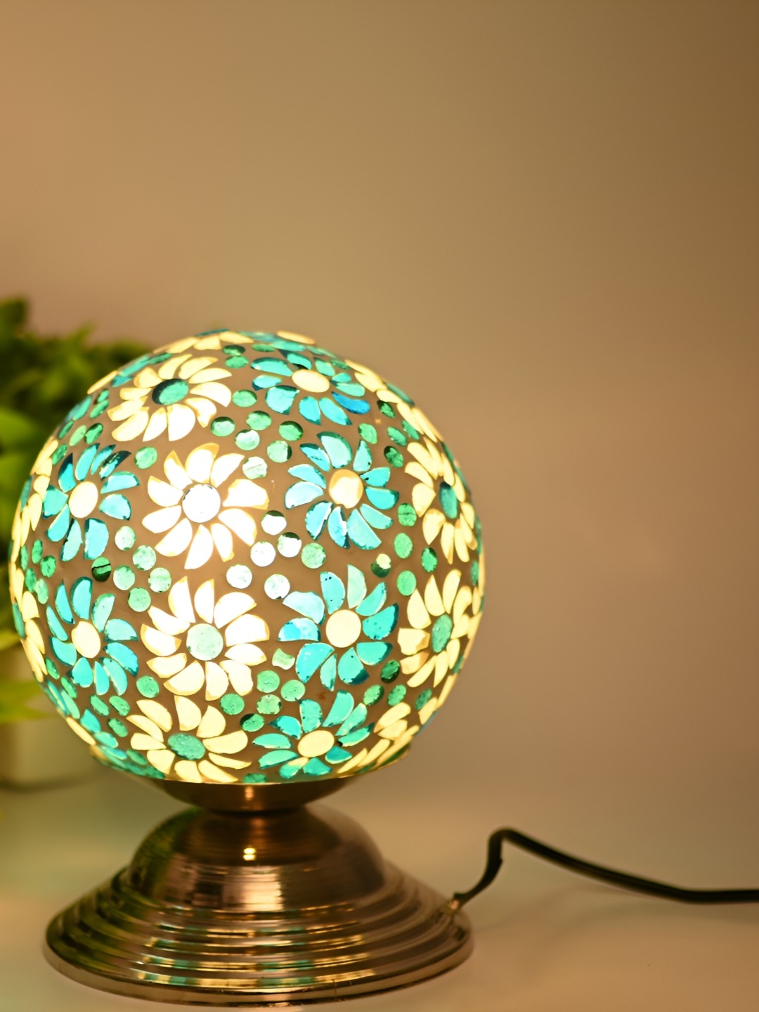 

Afast Gold Toned Printed Spherical Shaped Glass Table Lamp with Adjustable Cord