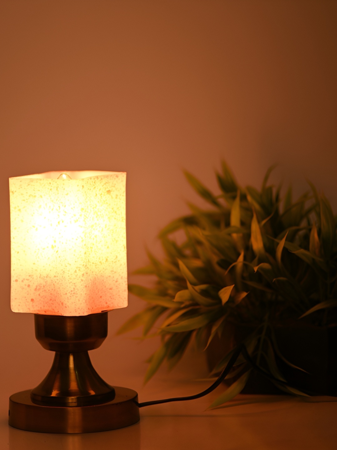 

Afast Gold Toned & Pink Square Shaped Glass Table Lamp with Adjustable Cord